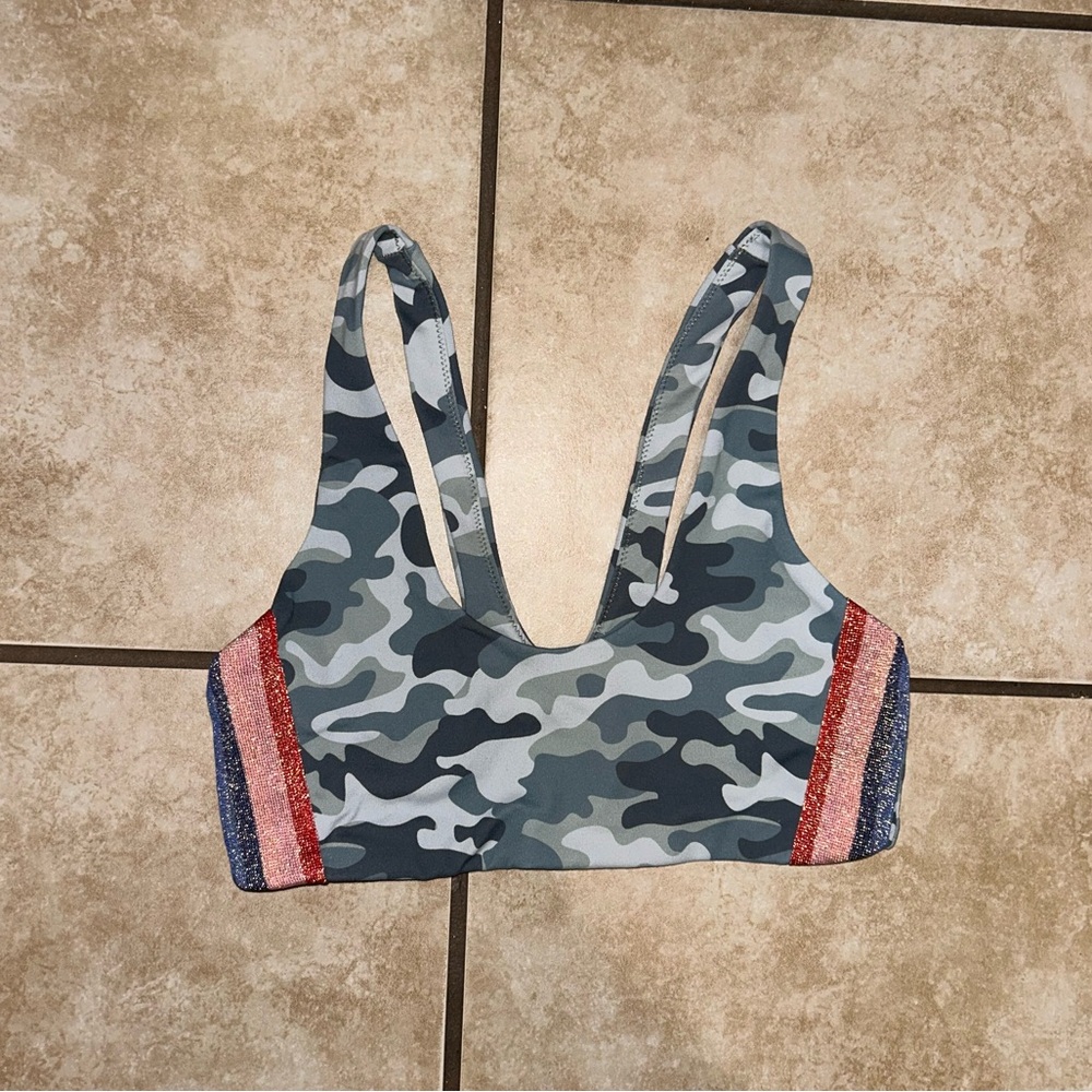Spiritual Gangster Shakti Metallic-Stripe Camo Sports Bra size small